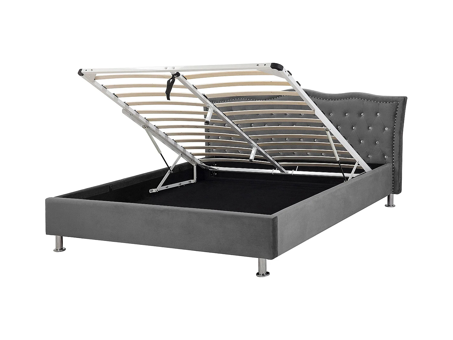 Cama baú Veludo METZ 160 x 200 cm Cinzento escuro