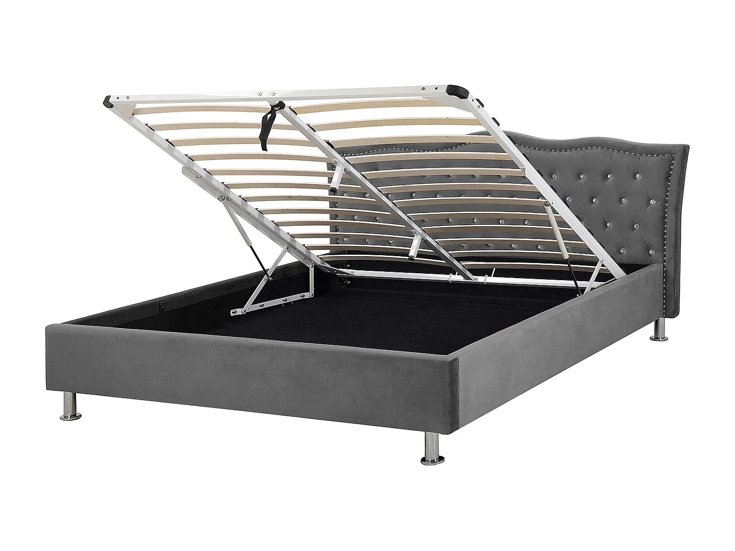 Cama baú Veludo METZ 160 x 200 cm Cinzento escuro