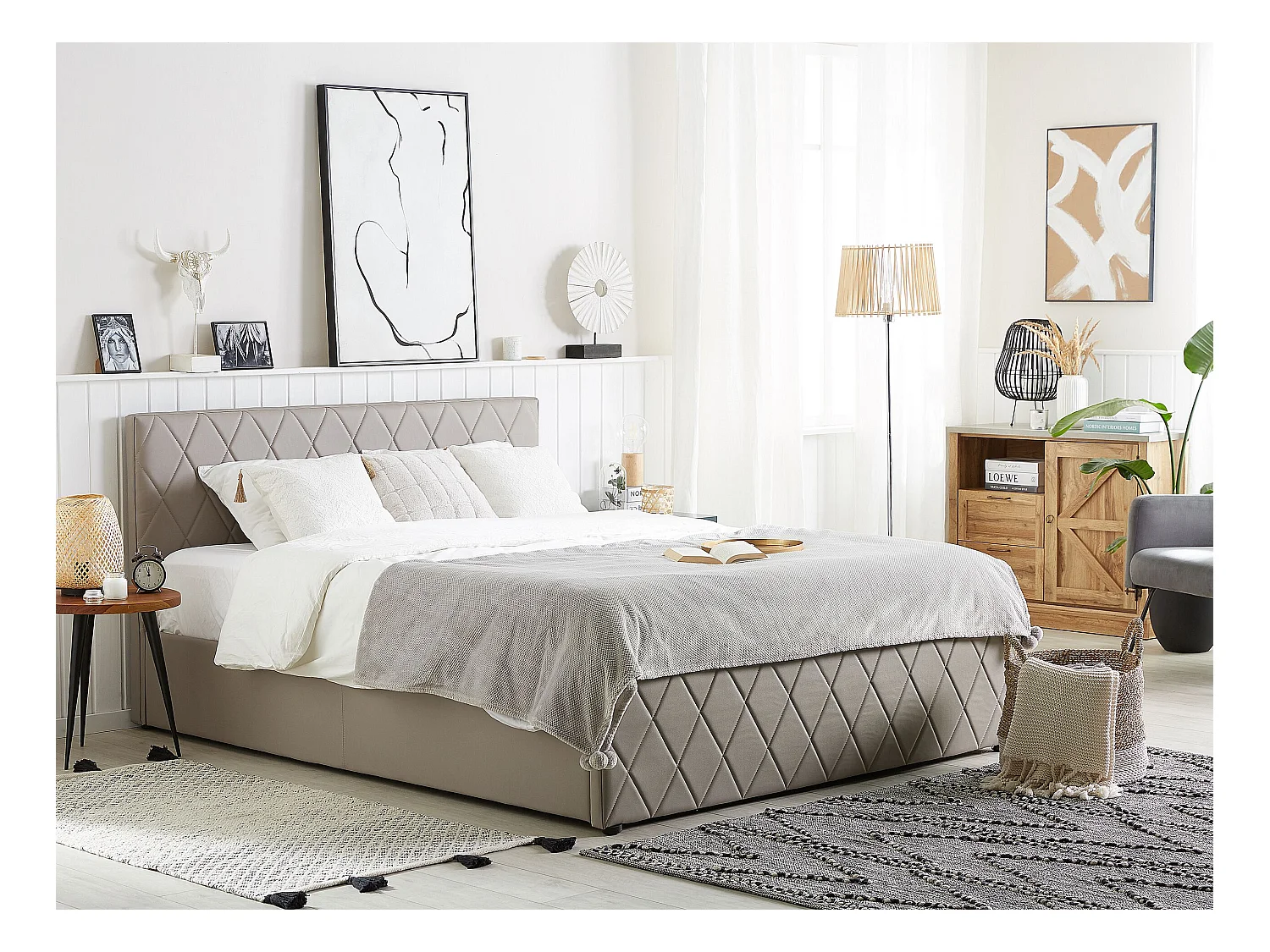 Cama con almacenaje Piel sintética ROCHEFORT 180 x 200 cm Gris pardo