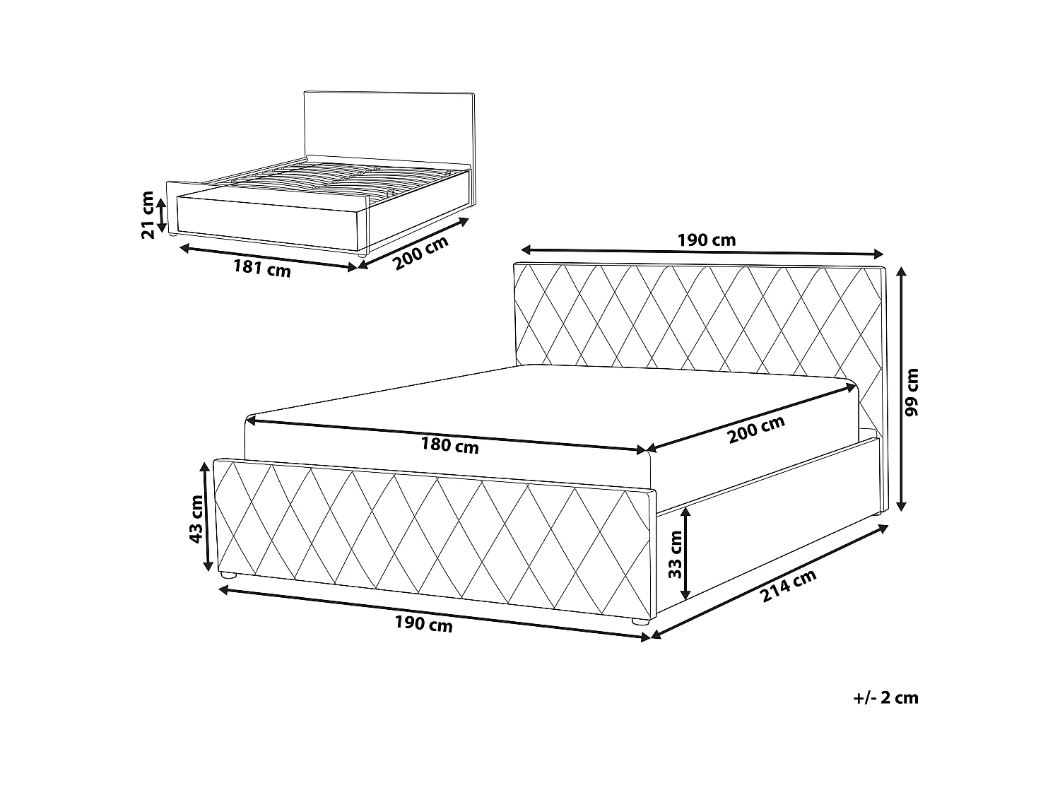 Cama con almacenaje Piel sintética ROCHEFORT 180 x 200 cm Gris pardo