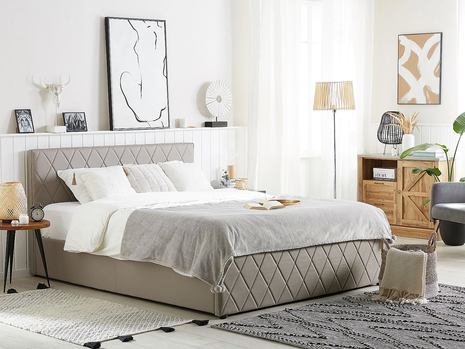 Bed met opbergruimte Kunstleer ROCHEFORT 180 x 200 cm Taupe