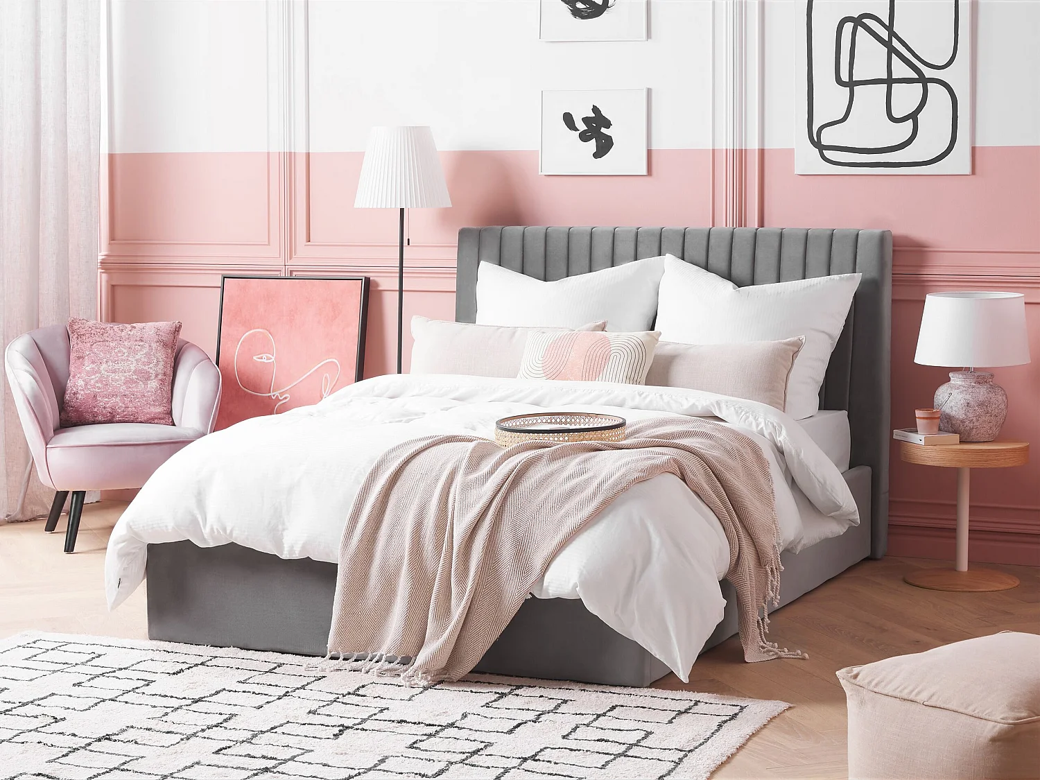 Letto contenitore Velluto VION 140 x 200 cm Grigio