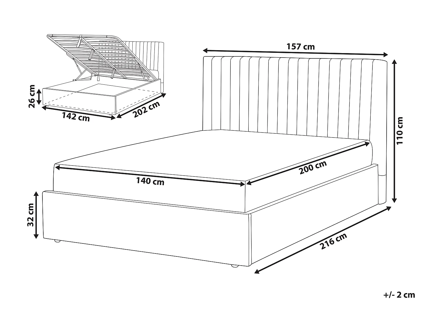 Letto contenitore Velluto VION 140 x 200 cm Grigio