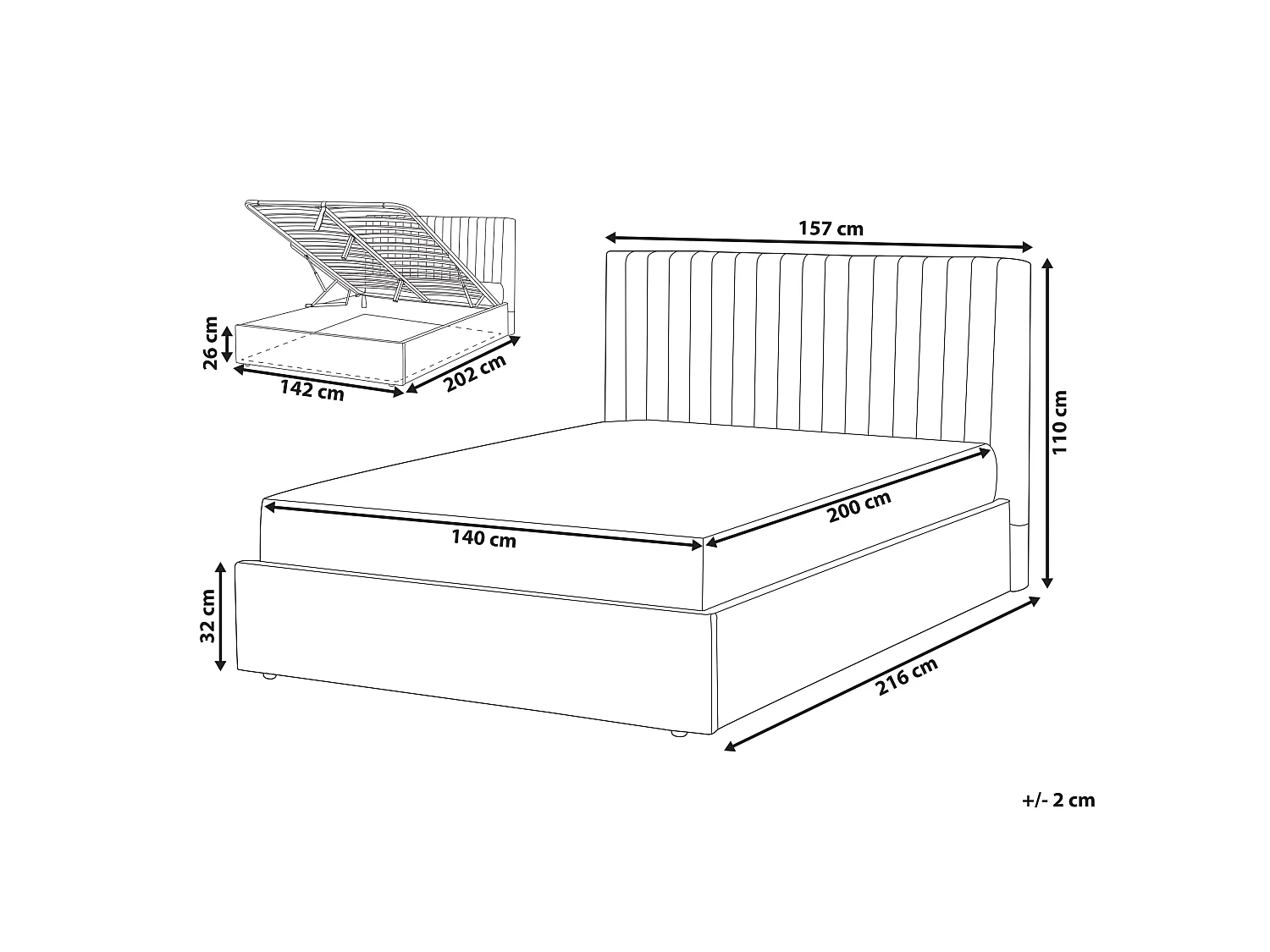 Bett mit Stauraum Samtstoff VION 140 x 200 cm Grau