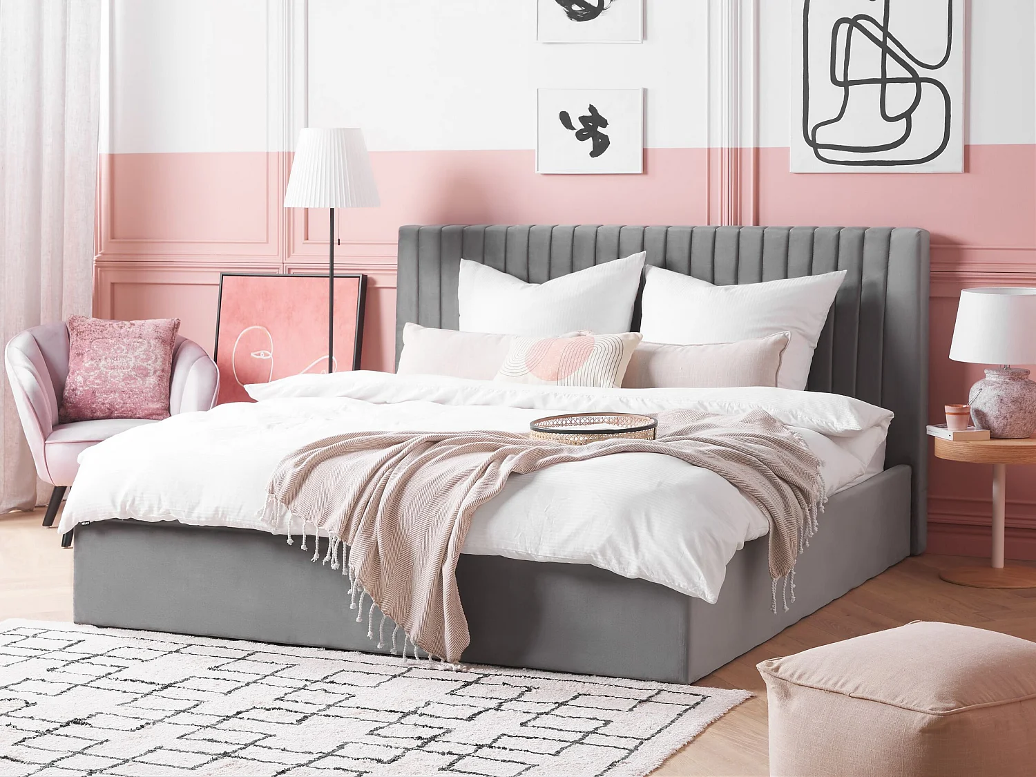 Cama baú Veludo VION 180 x 200 cm Cinzento