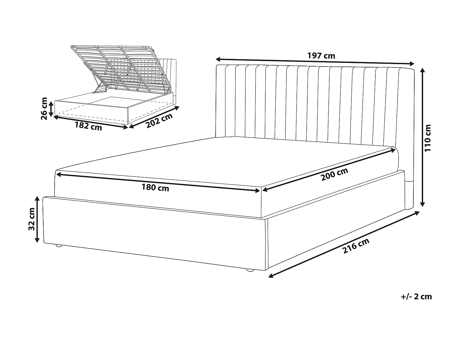 Cama baú Veludo VION 180 x 200 cm Cinzento