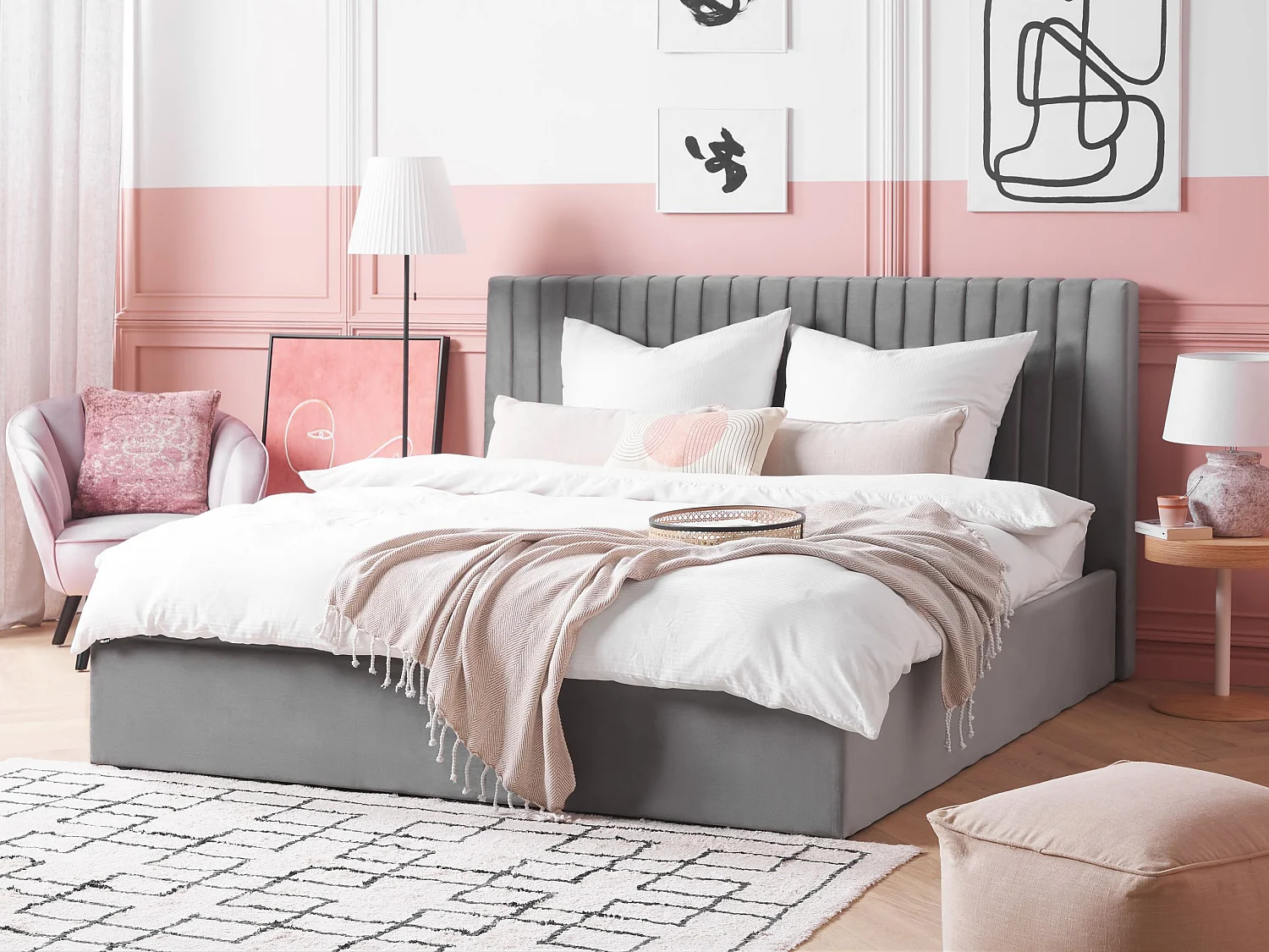 Bed met opbergruimte Fluweel VION 180 x 200 cm Grijs