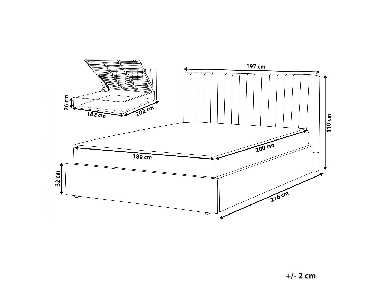 Bed met opbergruimte Fluweel VION 180 x 200 cm Grijs