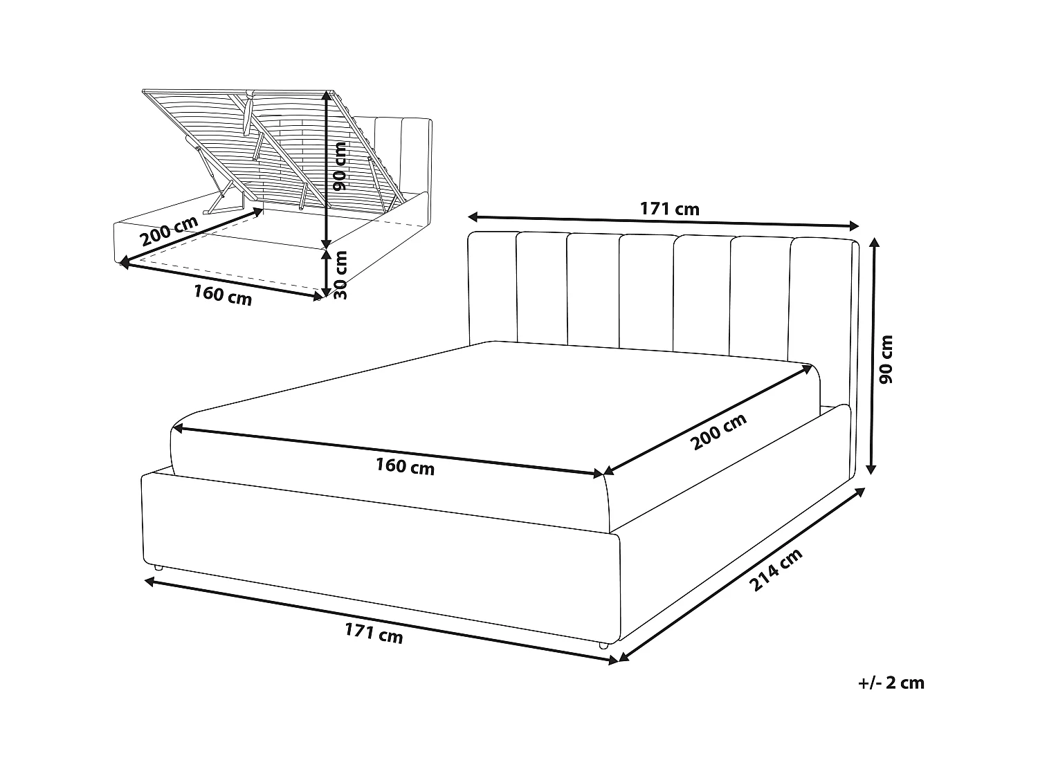 Cama con almacenaje Tela DREUX 160 x 200 cm Gris claro