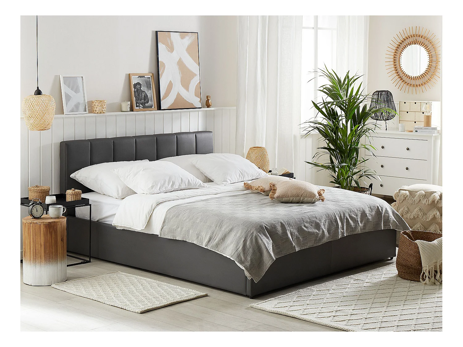 Lit ottoman Cuir PU DREUX 160 x 200 cm Gris foncé