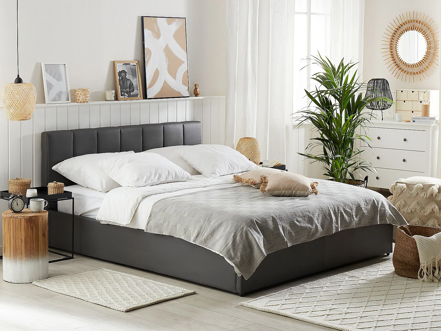 Letto contenitore Pelle sintetica DREUX 160 x 200 cm Grigio scuro