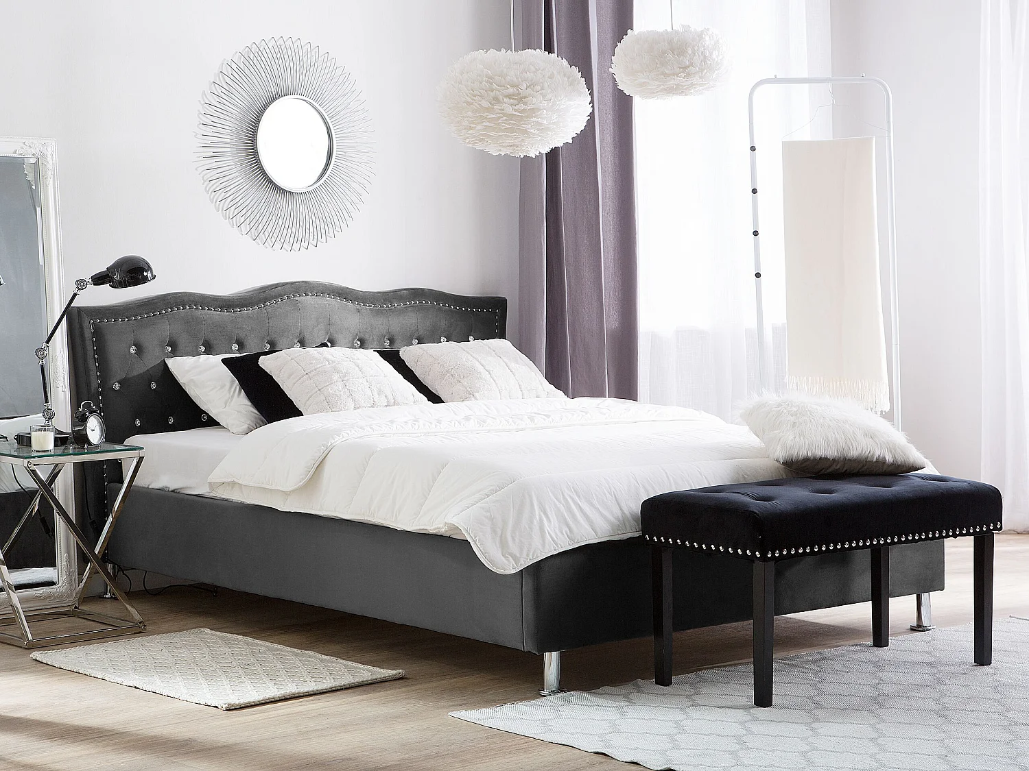 Cama Veludo METZ 180 x 200 cm Cinzento escuro