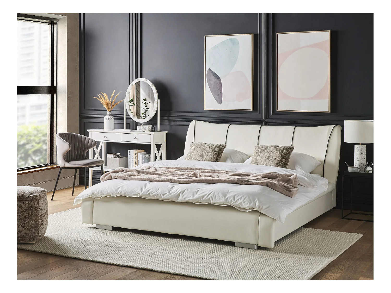 Bed Leer NANTES 140 x 200 cm Gebroken wit