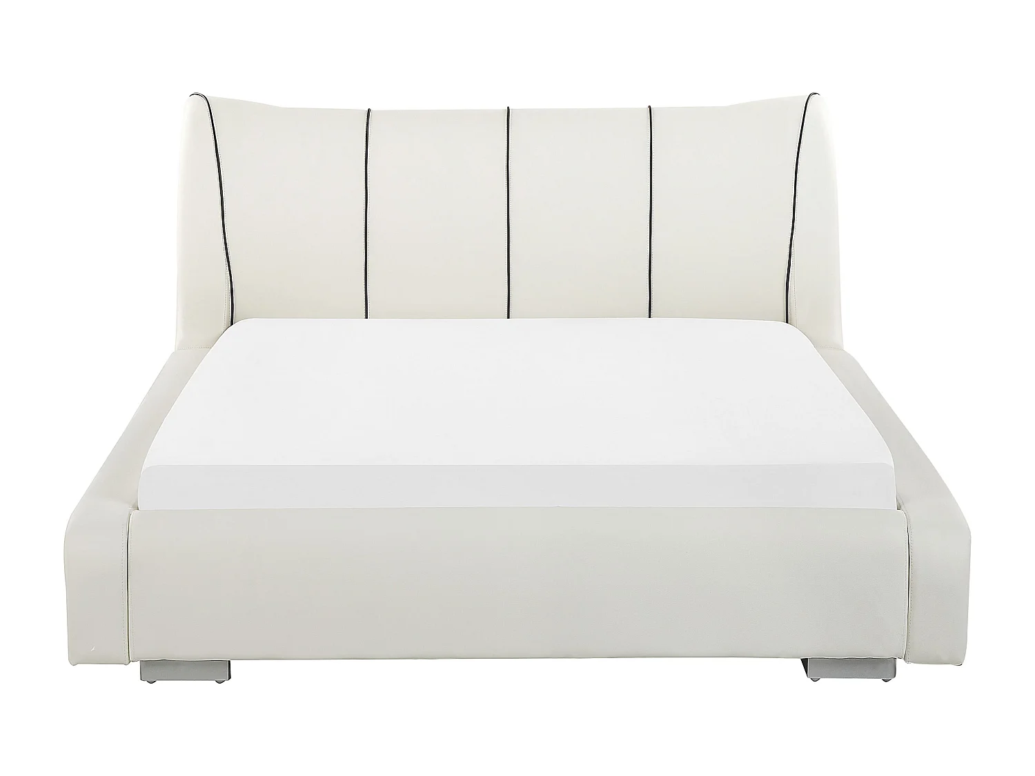 Weißes Lederbett mit wunderschönen Ziernähten 140x200 Nantes