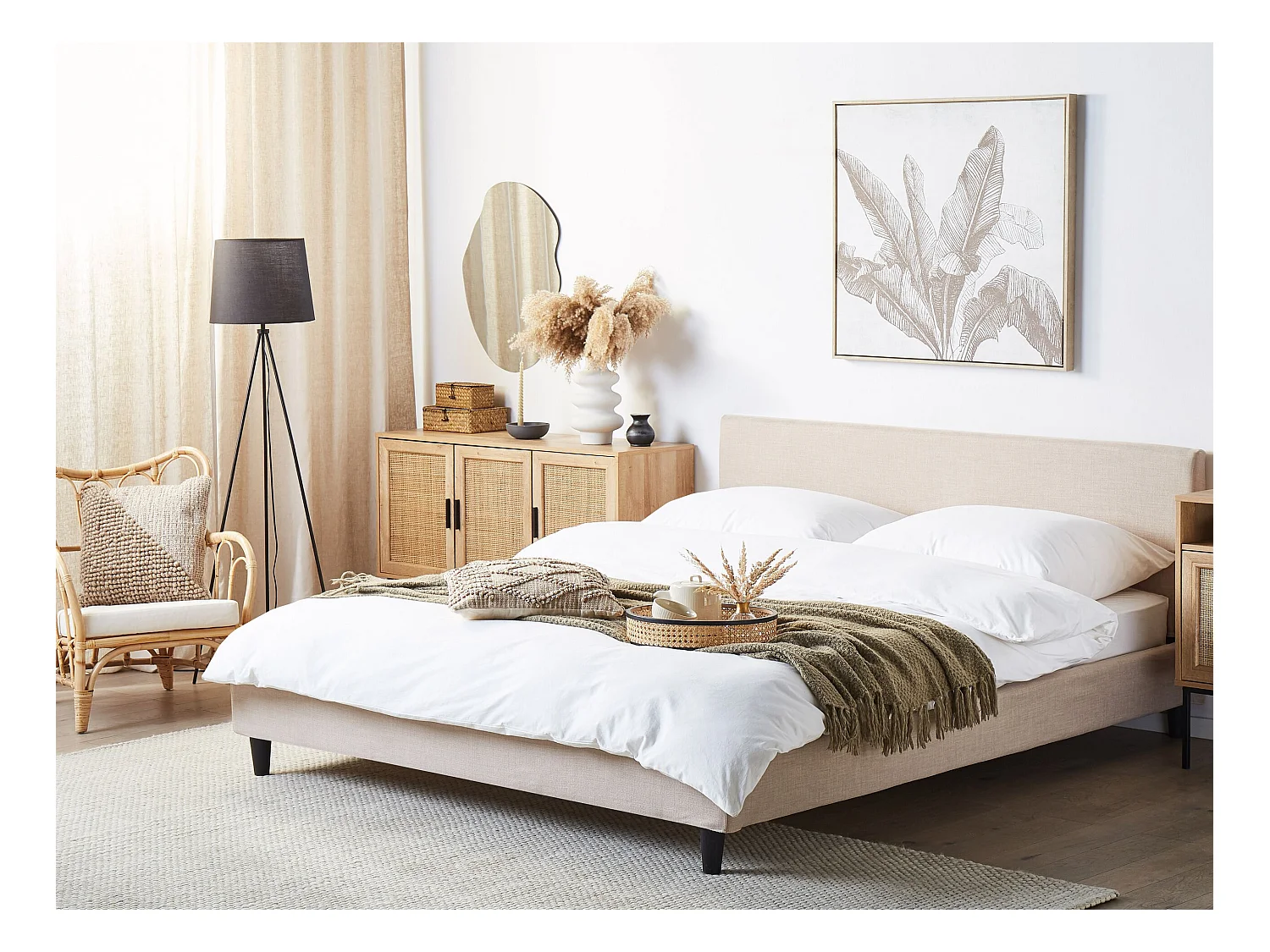 Lit avec sommier Tissu FITOU 180 x 200 cm Beige