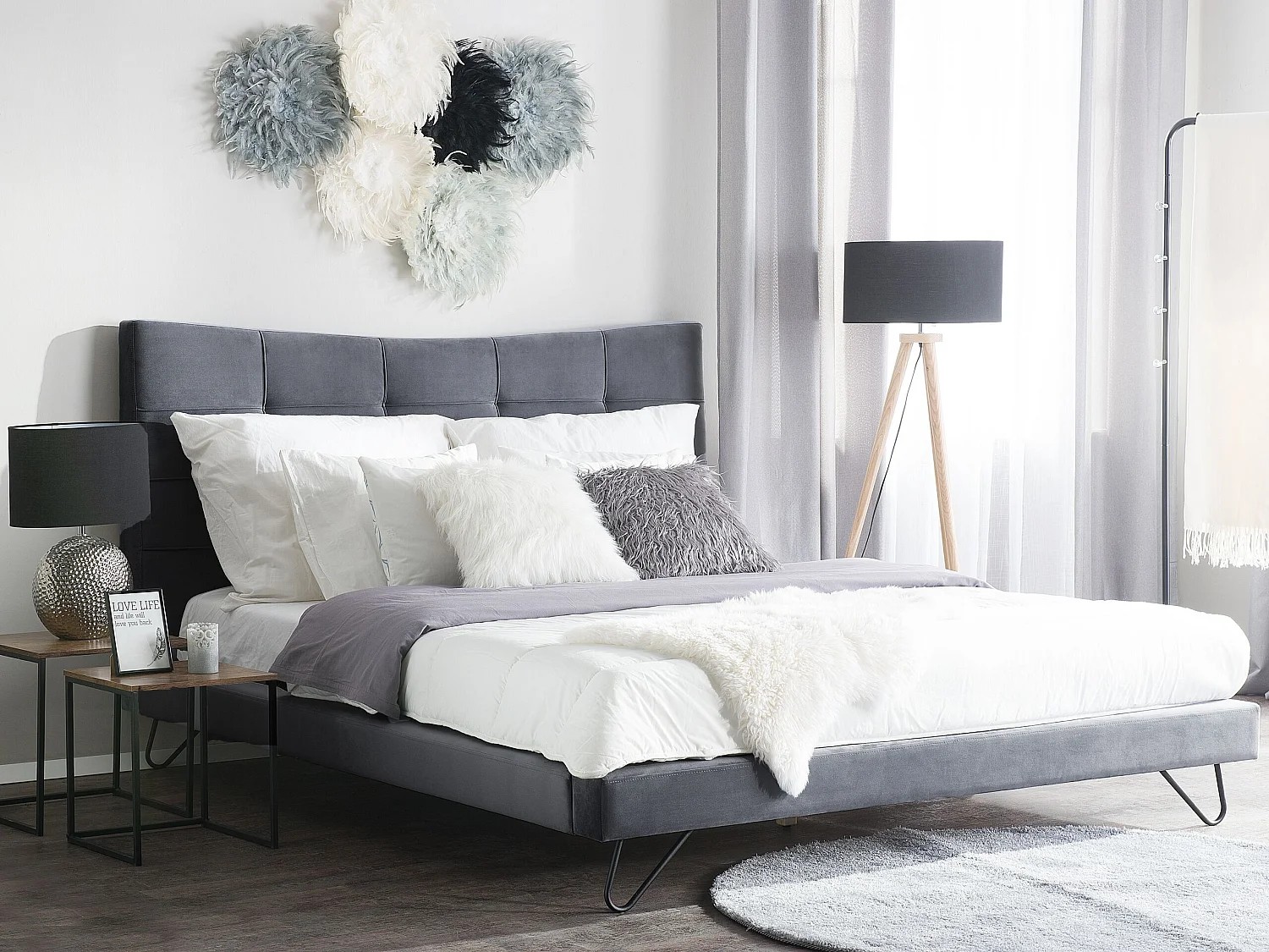 Lit avec sommier Velours LANNION 160 x 200 cm Gris foncé
