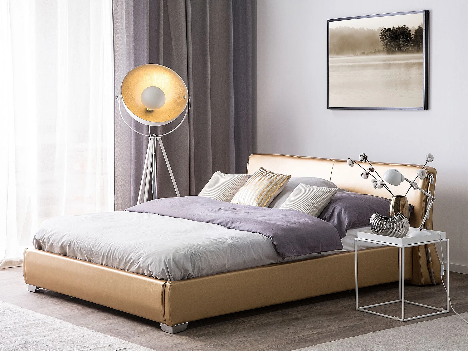 Extravagantes Lederbett in Gold 140x200 cm Paris