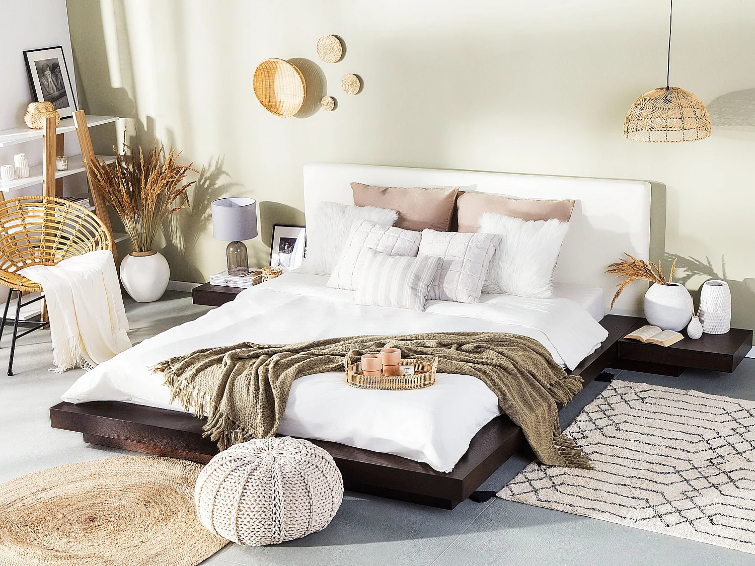 Lit avec sommier Cuir PU ZEN 180 x 200 cm Frêne foncé