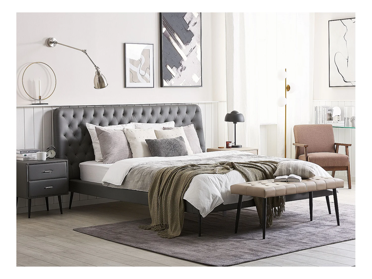 Lit avec sommier Cuir PU ESSONNE 160 x 200 cm Gris