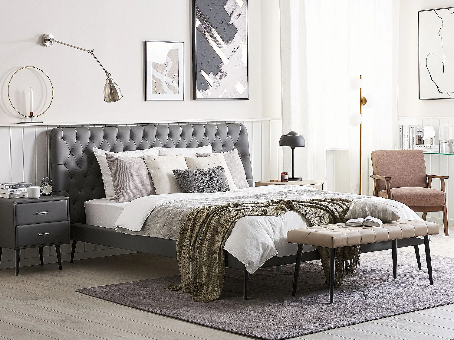 Lit avec sommier Cuir PU ESSONNE 160 x 200 cm Gris