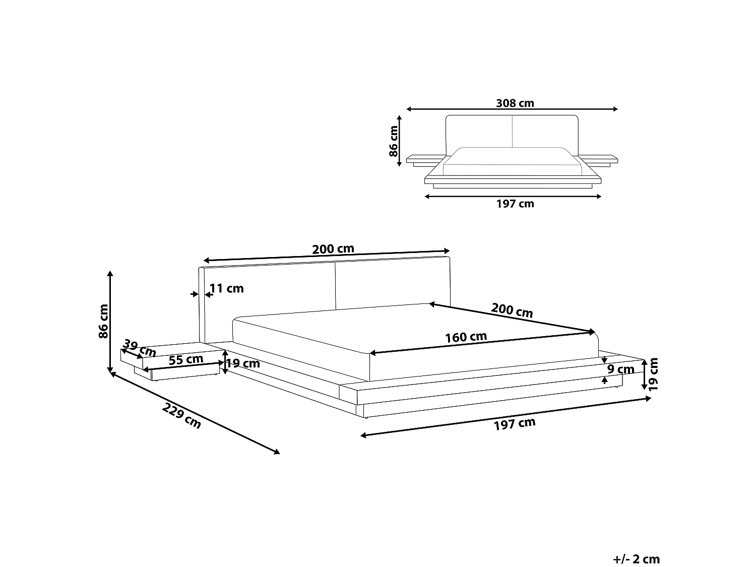 Bed ZEN 160 x 200 cm (EU King Size) Natural Ash Wood