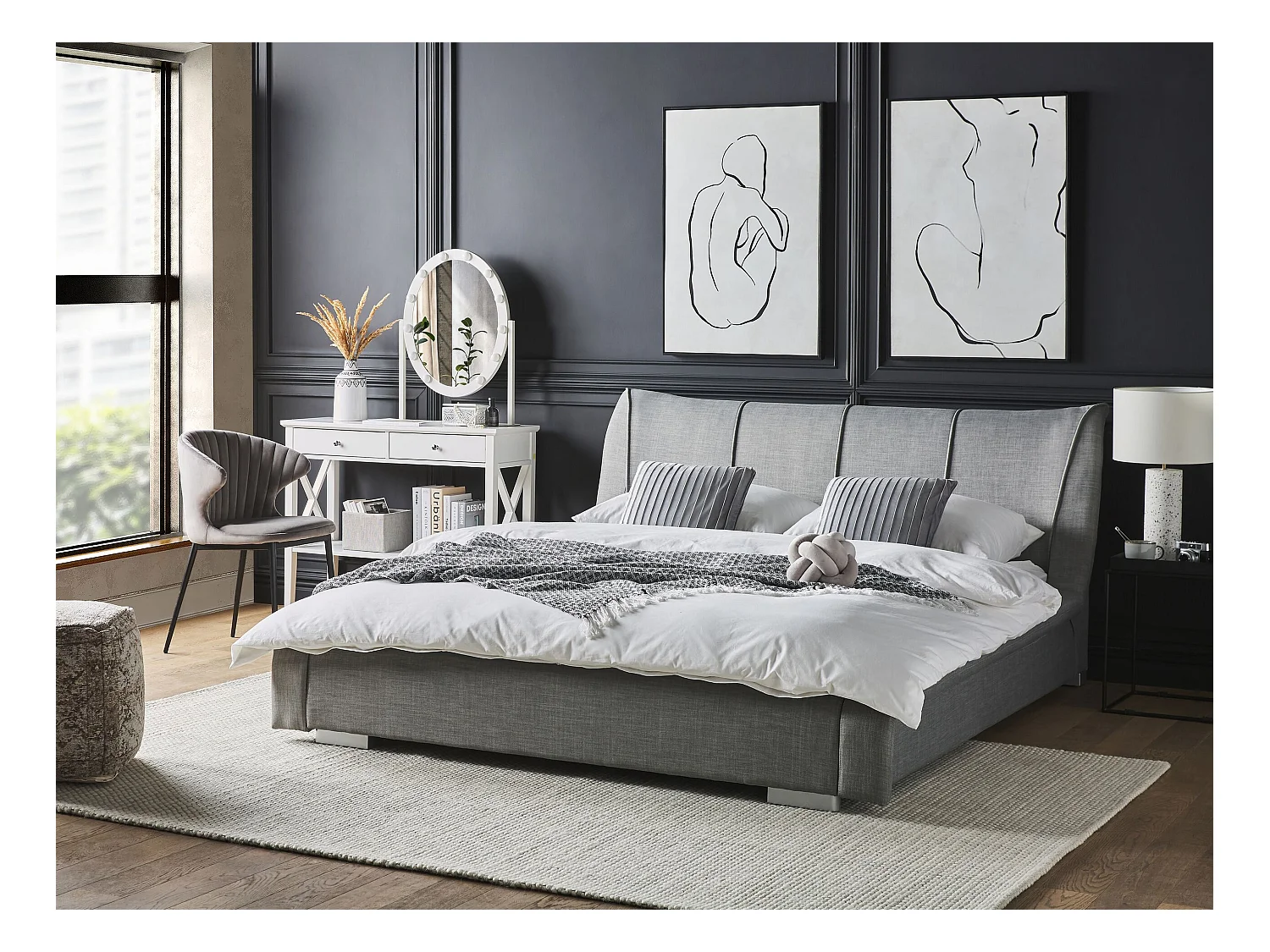 Lit avec sommier Tissu NANTES 160 x 200 cm Gris clair