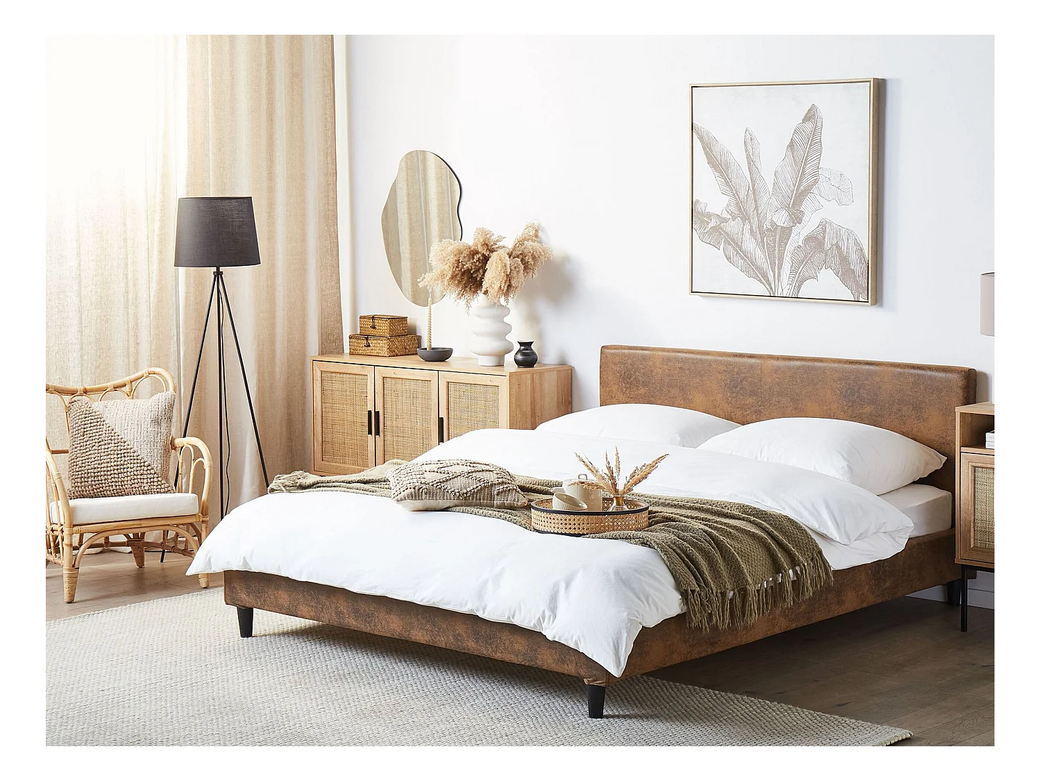 Lit avec sommier Cuir PU FITOU 160 x 200 cm Marron