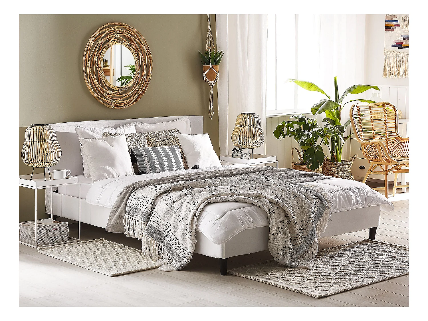 Lit avec sommier Velours FITOU 160 x 200 cm Blanc