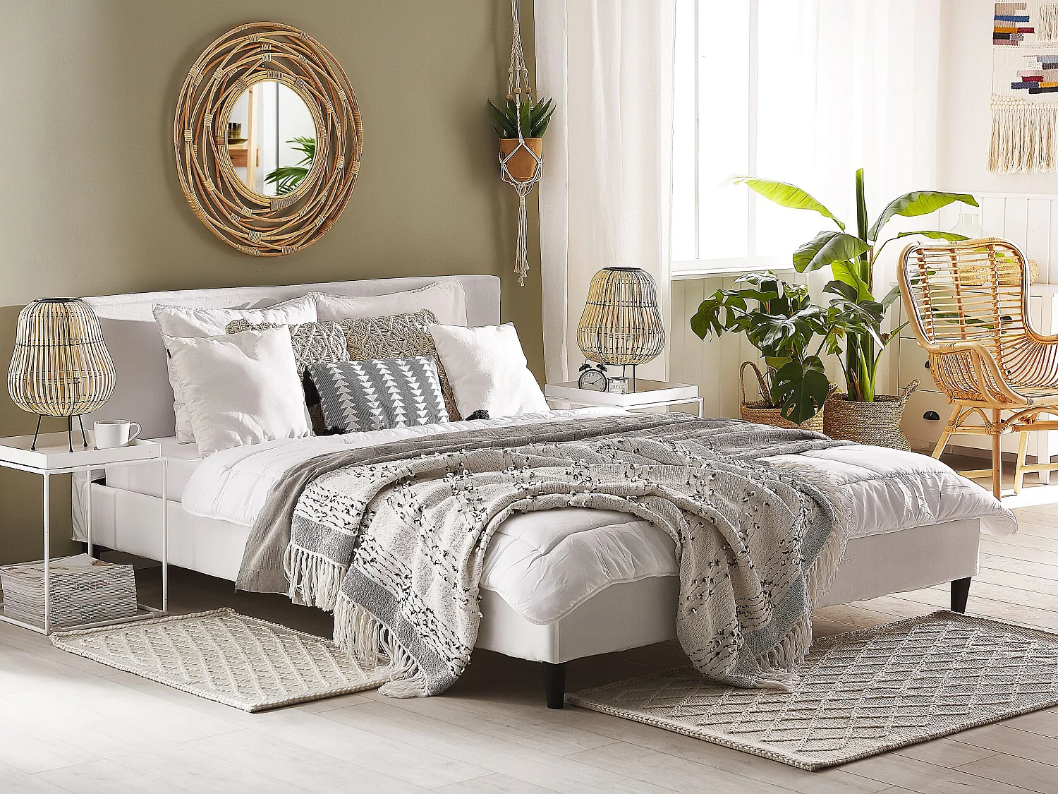 Lit avec sommier Velours FITOU 160 x 200 cm Blanc