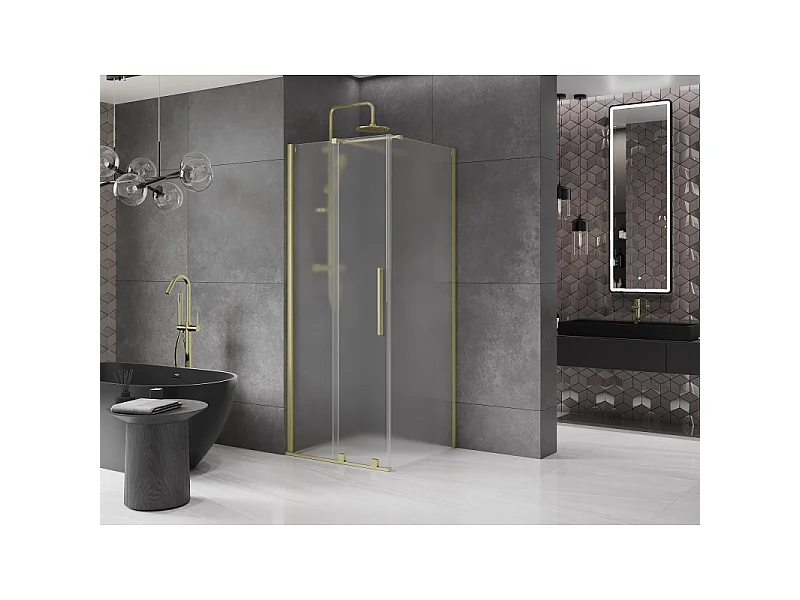 Mexen Velar schuifbare douchecabine 100 x 100 cm, ijs, goud geborsteld - 871-100-100-31-55