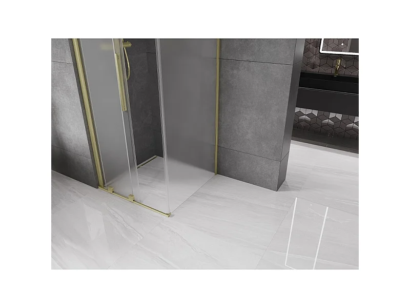 Mexen Velar schuifbare douchecabine 100 x 100 cm, ijs, goud geborsteld - 871-100-100-31-55