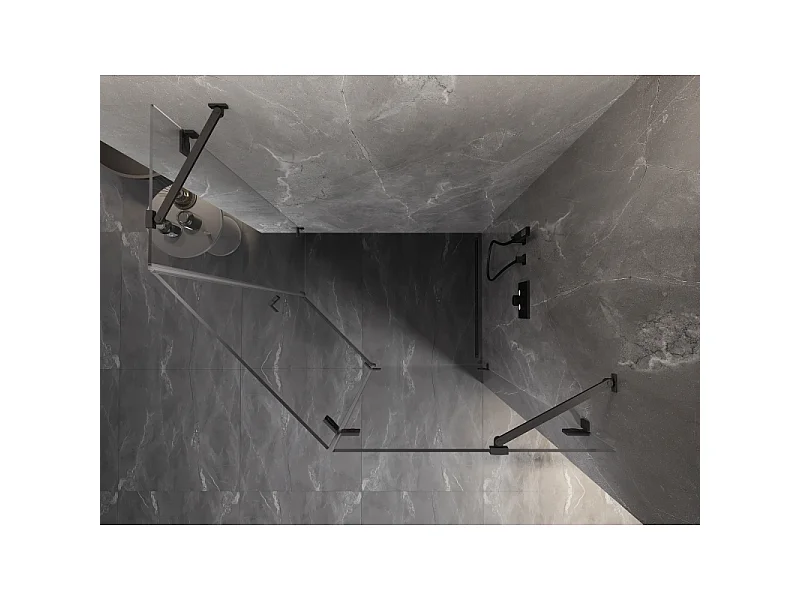 Mexen Lunar cabine de douche pentagonale à charnière droite 90 x 80 cm, transparent, gris canon brossé