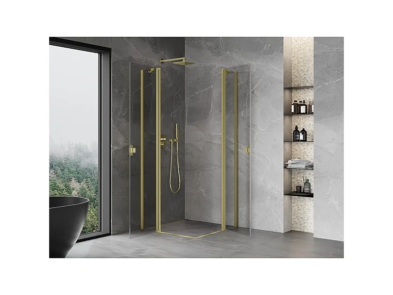 Mexen Mist Duo draaideur douchecabine 105 x 105 cm, transparant, geborsteld goud - 8A4-105-105-55-00
