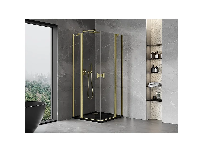 Mexen Mist Duo draaideur douchecabine 105 x 105 cm, transparant, geborsteld goud - 8A4-105-105-55-00