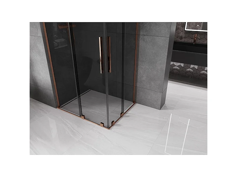 Mexen Velar L Duo sliding shower cabin 100 x 90 cm, graphite, rose gold - 871-100-090-02-43-60