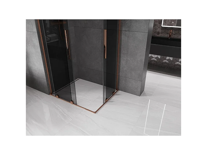 Mexen Velar L Duo sliding shower cabin 100 x 90 cm, graphite, rose gold - 871-100-090-02-43-60
