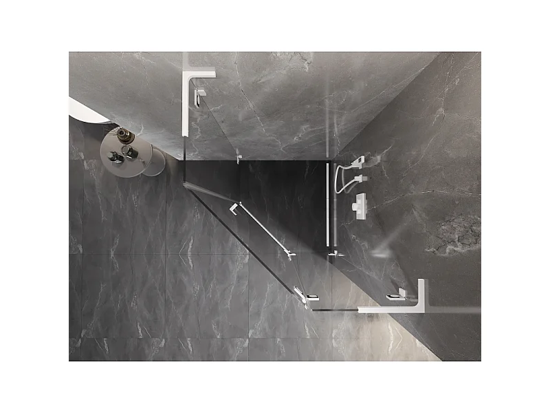 Mexen Lunar L cabine de duche pentagonal basculante direita 100 x 100 cm, transparente, branca - 831L-100P-100L-20-00-P