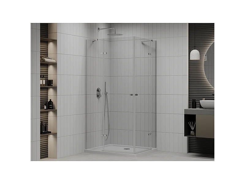 Mexen Roma Duo shower enclosure with hinged doors 80 x 70 cm, transparent, chrome + Flat tray - 854-080-070-01-02-4010