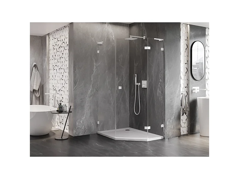 Mexen Lunar L pentagonal shower cabin hinged right 90 x 100 cm, transparent, white - 831L-090P-100L-20-00-P