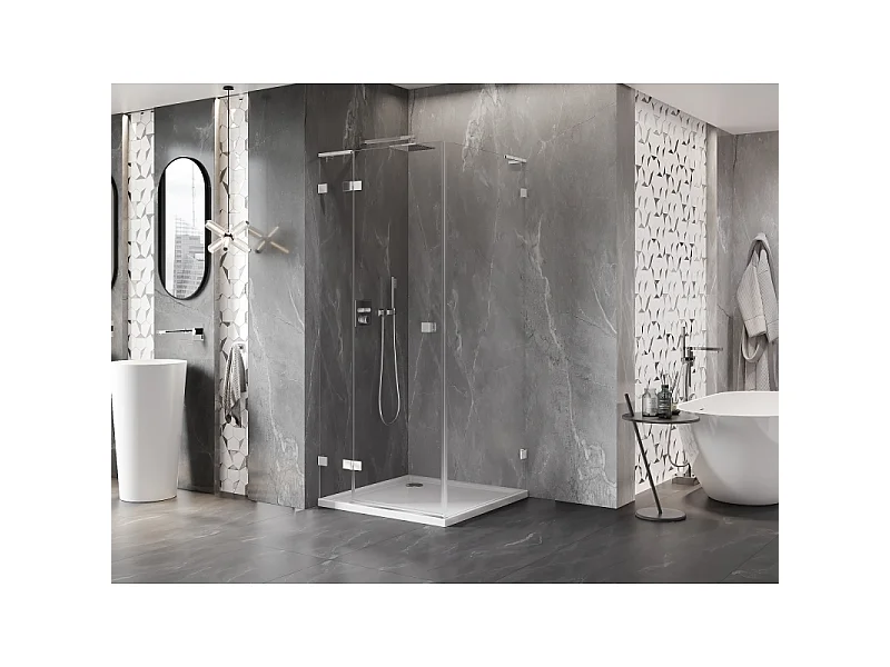 Mexen Lunar L nihajna leva tuš kabina 80 x 80 cm, prozorna, krom - 834L-080-080-01-00-L