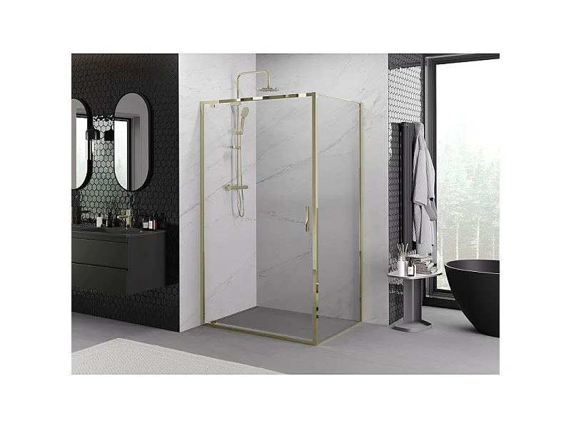 Mexen Exo inklapbare douchecabine 90 x 70 cm, transparant, goud - 8181-090-070-50-00