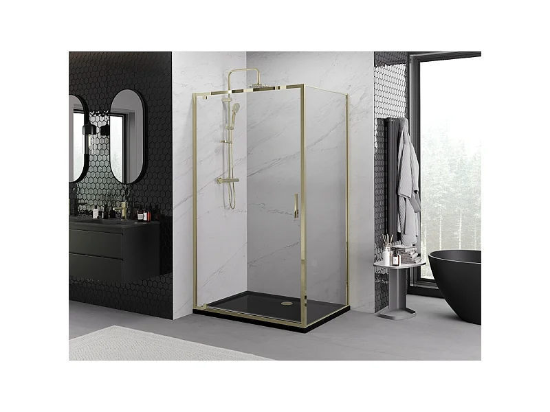 Mexen Exo inklapbare douchecabine 90 x 70 cm, transparant, goud - 8181-090-070-50-00