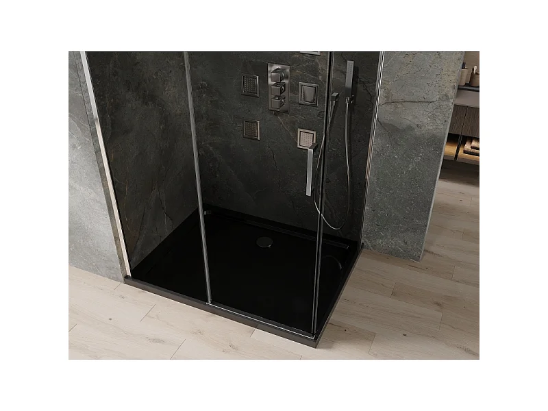 Mexen Omega Duscheckkabine verschiebbar 100 x 90 cm, graphit, chrom + Duschwanne Flat, schwarz - 825-100-090-01-40-4070