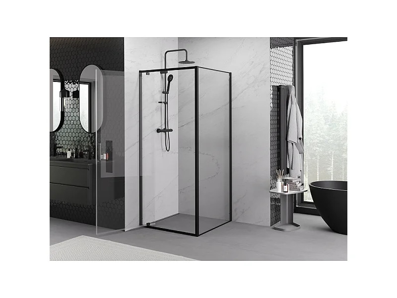 Mexen Exo kabina prysznicowa uchylna 85 x 85 cm, transparent, czarna - 8181-085-085-70-00