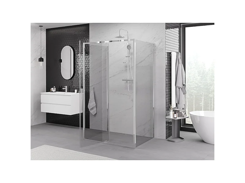 Mexen Exo-3S cabine de douche 3 parois battante 155 x 110 cm, transparent, chrome - 819-155-110-01-00-3S
