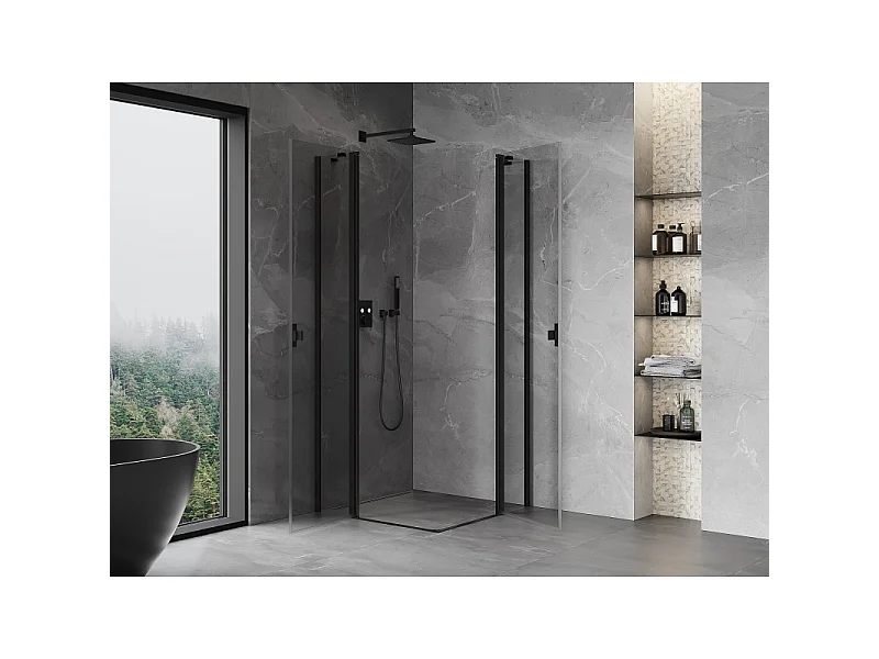 Mexen Mist Duo douchecabine scharnierend 90 x 90 cm, transparant, zwart - 8A4-090-090-70-00