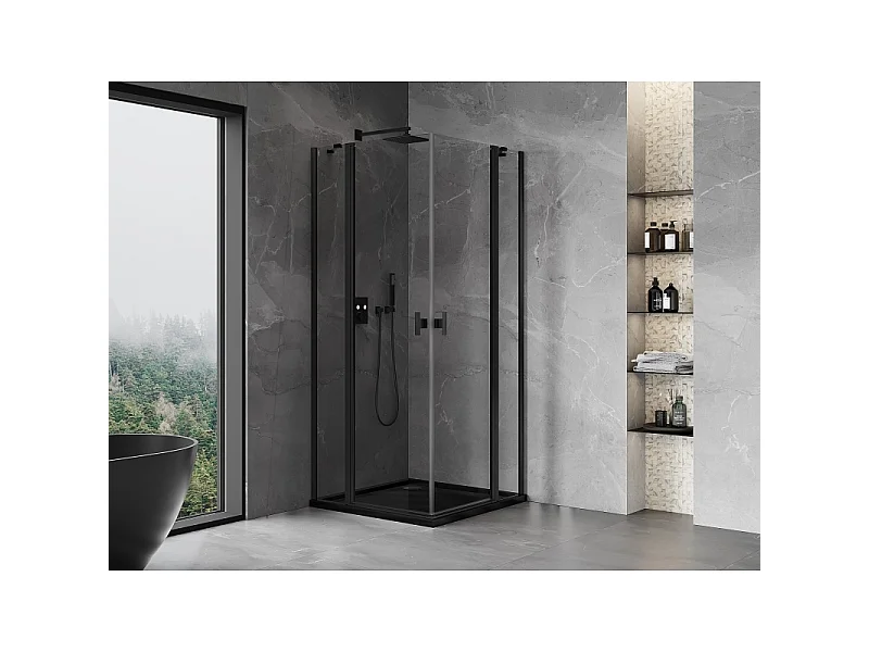 Mexen Mist Duo douchecabine scharnierend 90 x 90 cm, transparant, zwart - 8A4-090-090-70-00