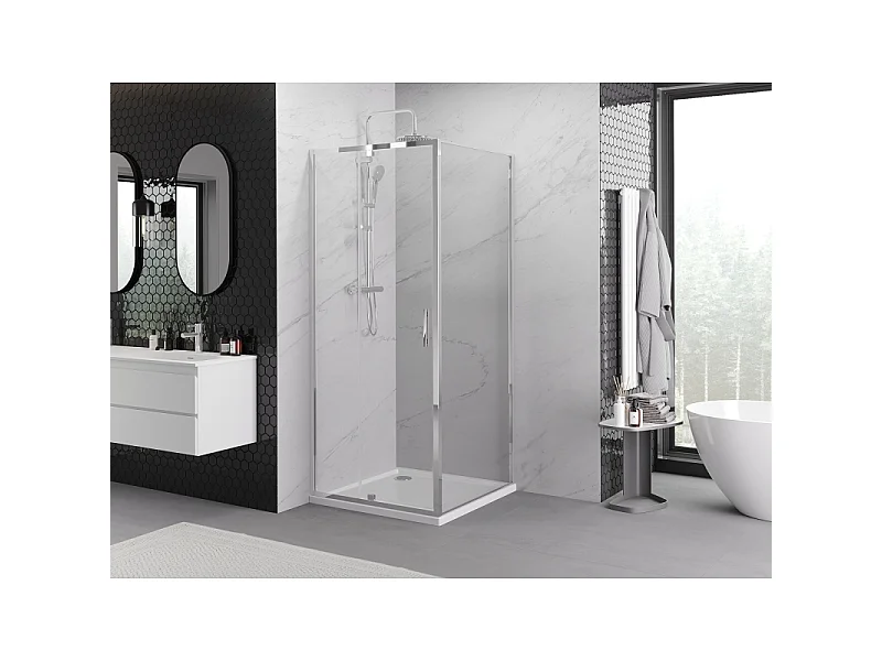 Mexen Exo draaibare douchecabine 120 x 120 cm, transparant, chroom - 819-120-120-01-00