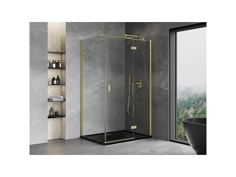 Mexen Mist-H T hængslet brusekabine højre 95 x 110 cm, transparent, børstet guld - 8A5T-095-110-55-00-P