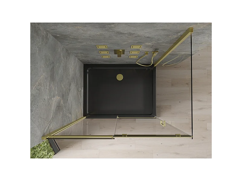 Mexen Omega cabine de douche coulissante 100 x 90 cm, transparent, or + receveur Flat, noir - 825-100-090-50-00-4070G